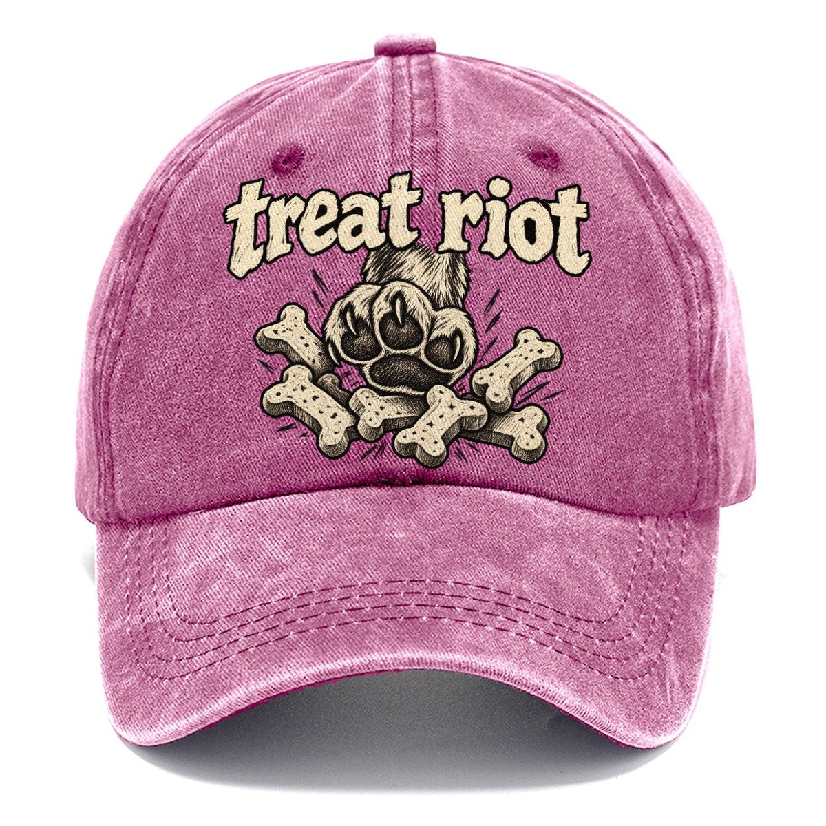 One Raised Dog Paw Above A Tumbling Scatter Of Bone Shaped Biscuits Bark For Me Classic Cap – Dusty Rose