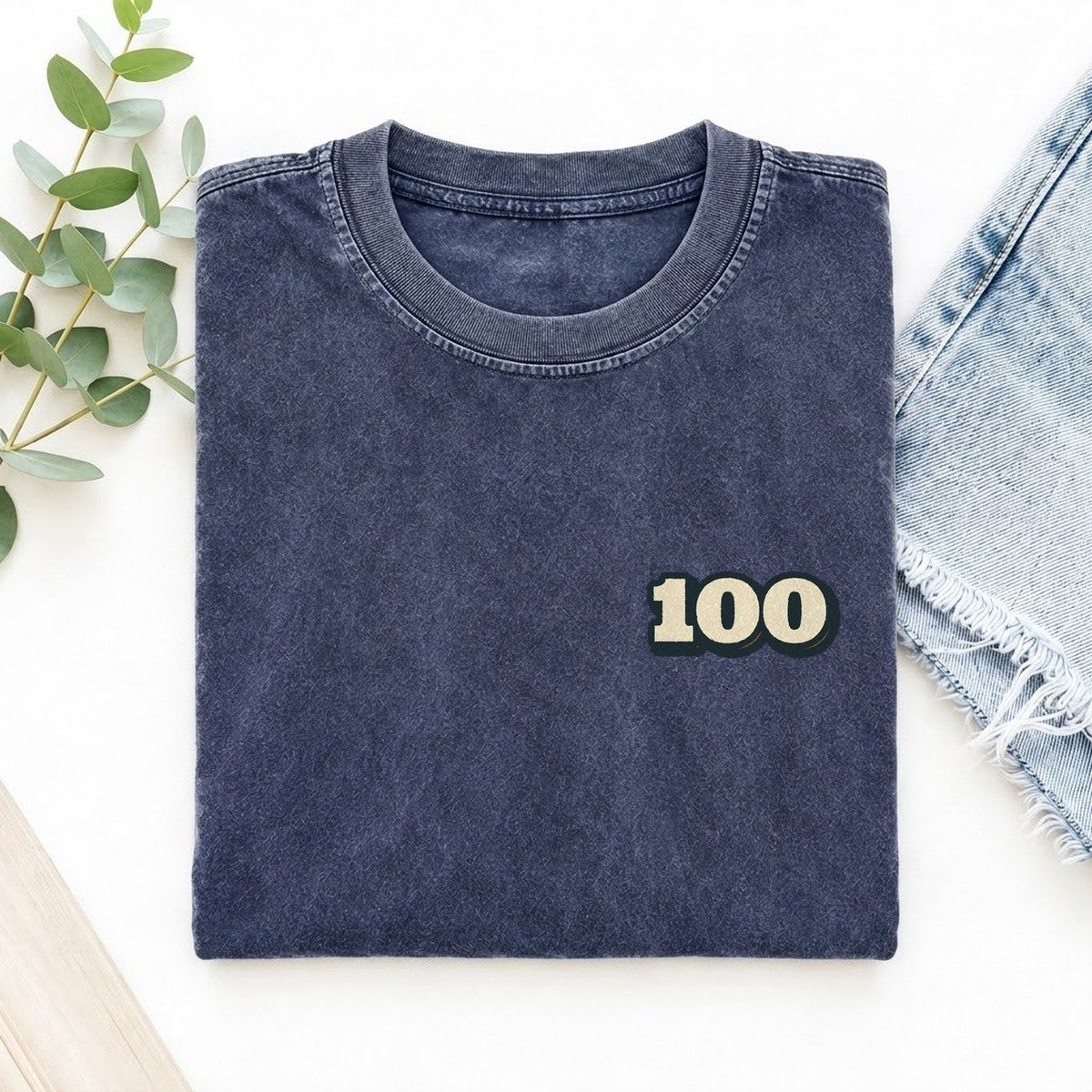 Number 100 Left Chest Vintage T-shirt – Blue