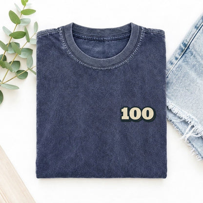 Number 100 Left Chest Vintage T-shirt – Blue