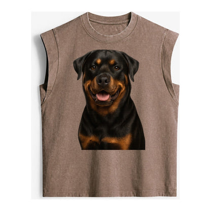 Rottweiler Powerful Guardian Vintage Washed Tank – Brown