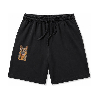 German Shepherd Portrait Washed Shorts – Black