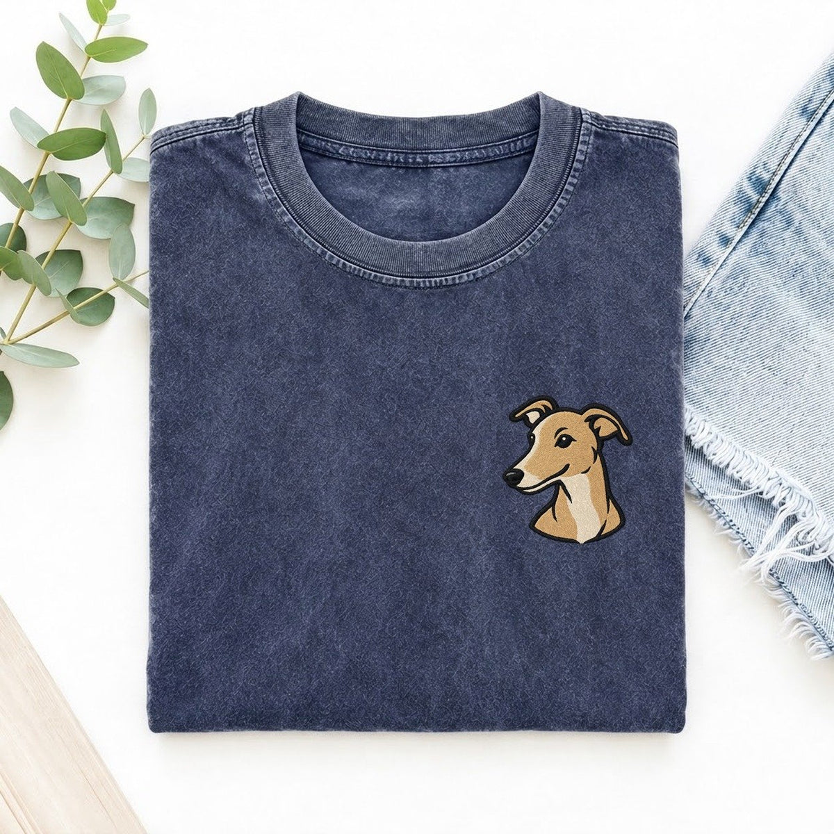 Fawn Whippet Left Chest Vintage T-shirt – Blue