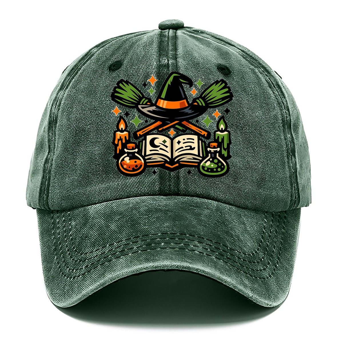 Witch Spellbook Crossed Brooms Classic Cap – Forest Mist