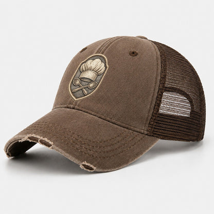 Cooking Chef Hat Toque Blanche With Crossed Spoons In Washed Trucker Hat – Coffee