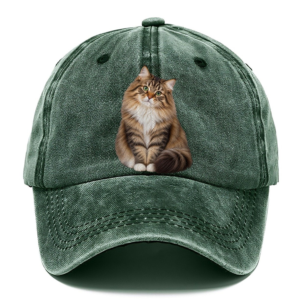 Siberian Seated Portrait Realistic Cat Portrait Classic Cap – Forest Mist
