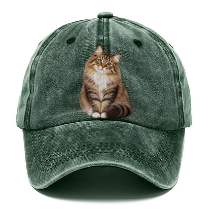 Siberian Seated Portrait Realistic Cat Portrait Classic Cap – Forest Mist
