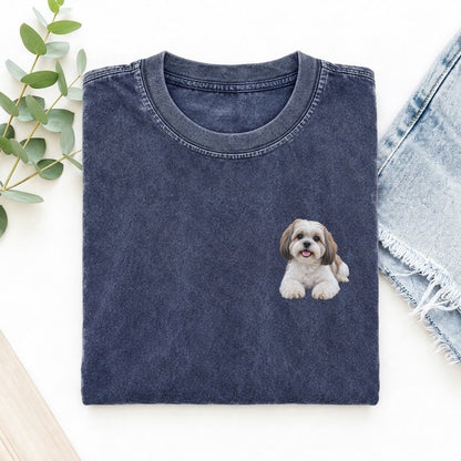 Shih Tzu Lying Down Left Chest Vintage T-shirt – Blue
