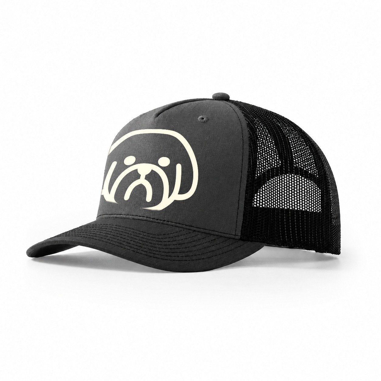 Shih Tzu Minimalist Fluffy Design With Strong Black Border Trucker Hat – Dark Grey-Black