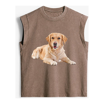 Golden Retriever Laying Dow Vintage Washed Tank – Brown