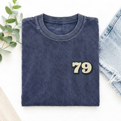 Number 79 Left Chest Vintage T-shirt – Blue