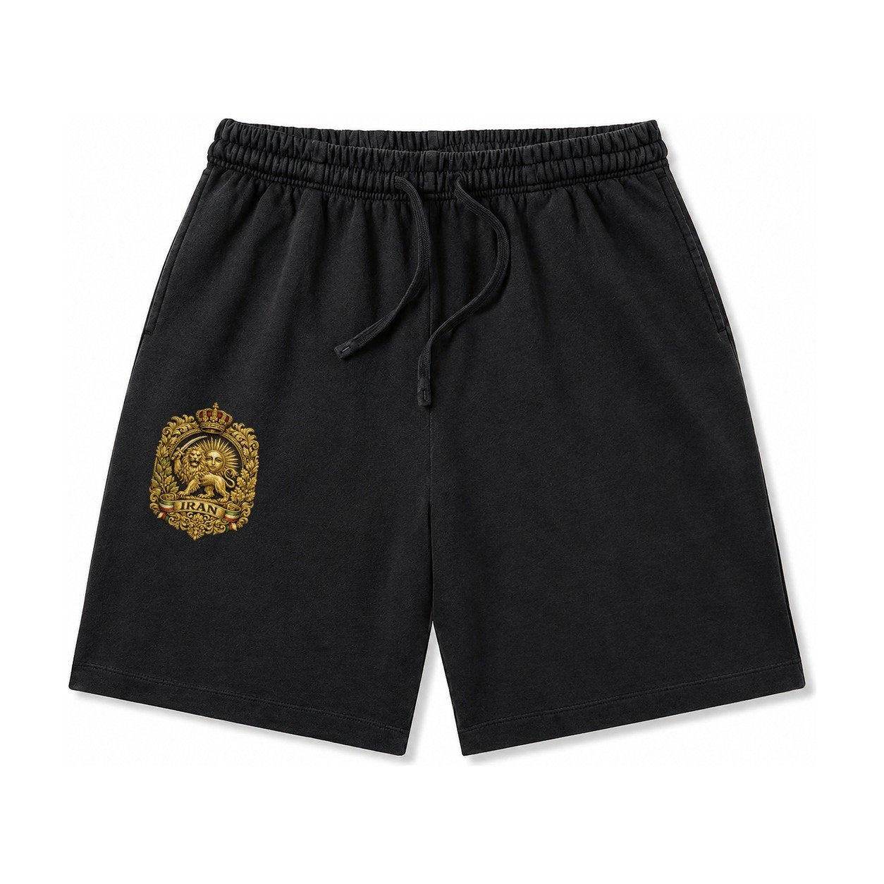 Iran Lion Sun Badge Washed Shorts – Black