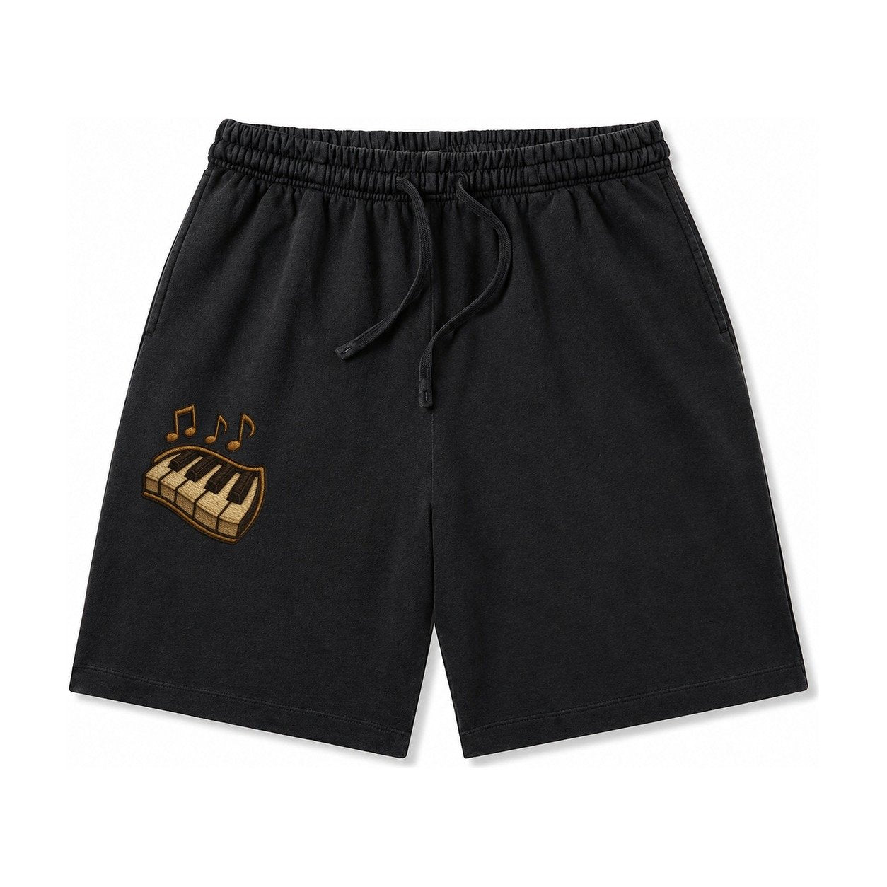 Piano Keys Ivory And Ebony Keys With Music Notes Washed Shorts – Black