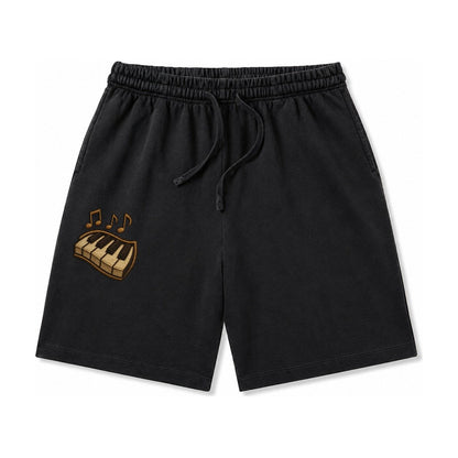 Piano Keys Ivory And Ebony Keys With Music Notes Washed Shorts – Black