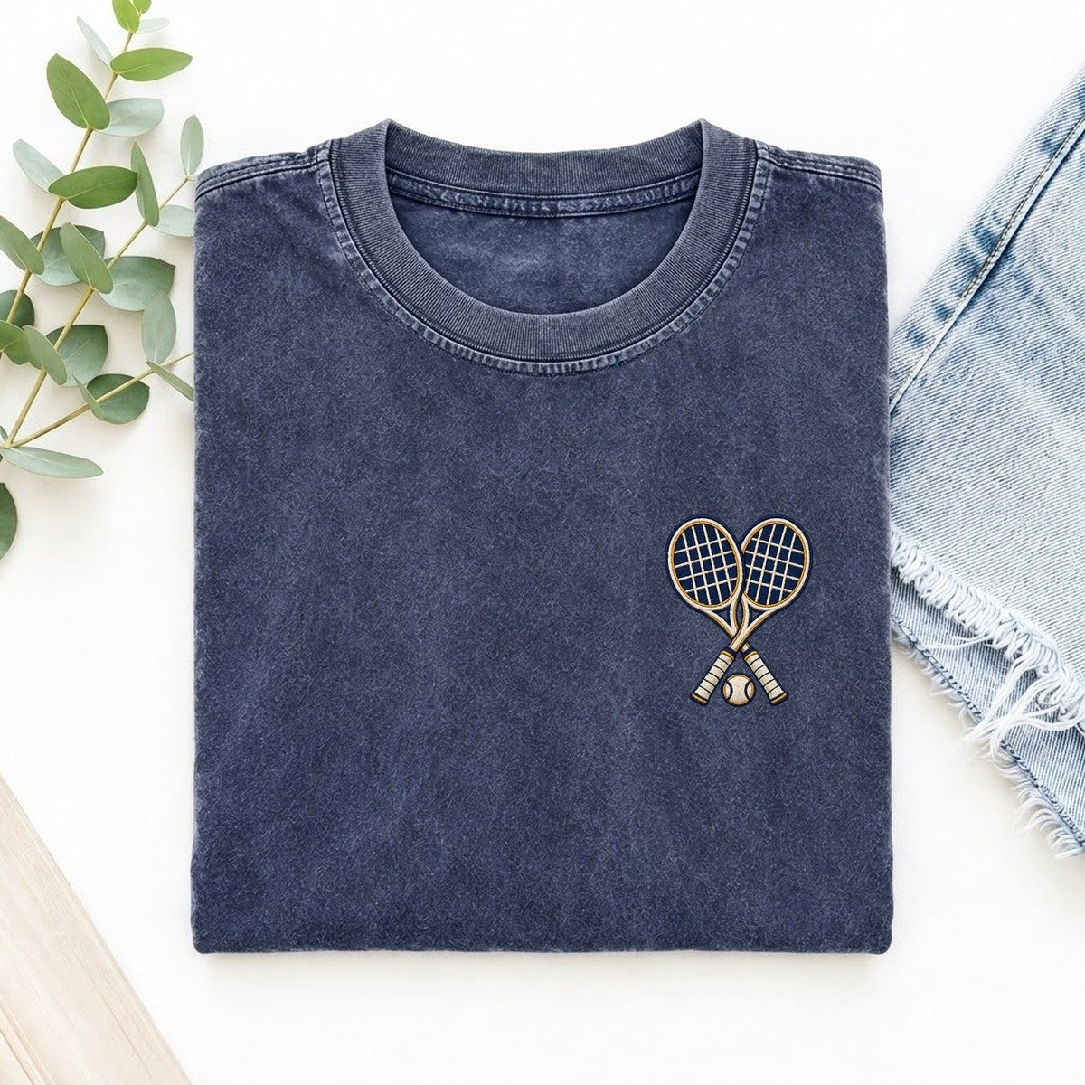 Tennis Rackets Symbol Emblems Left Chest Vintage T-shirt – Blue