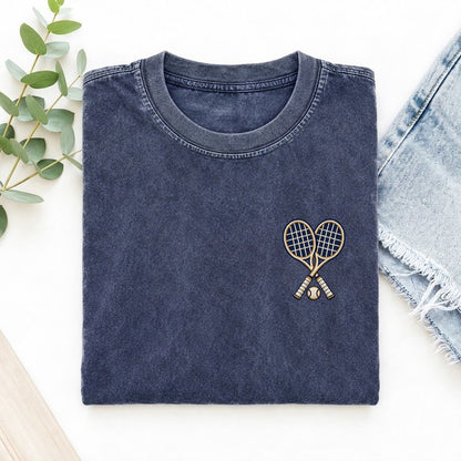 Tennis Rackets Symbol Emblems Left Chest Vintage T-shirt – Blue