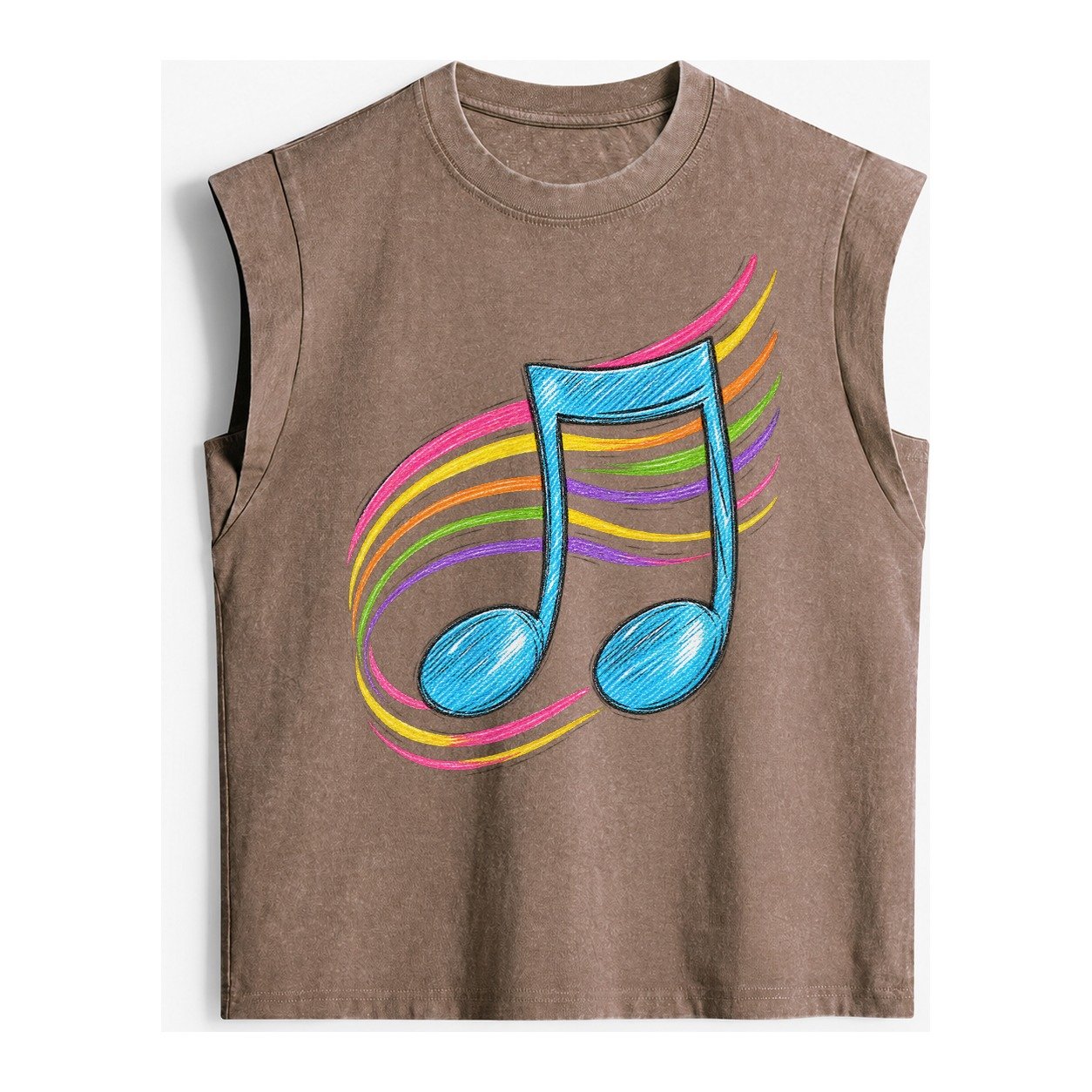 Musical Notes Headwear Vintage Washed Tank – Brown
