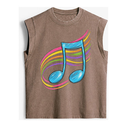 Musical Notes Headwear Vintage Washed Tank – Brown