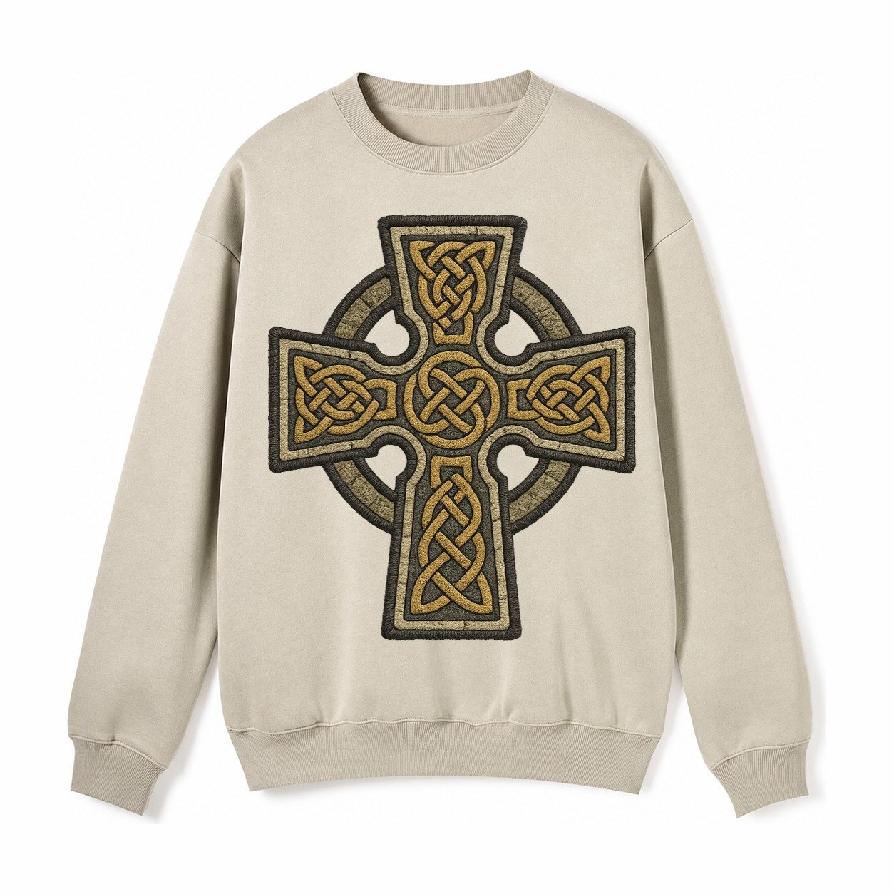 Celtic Cross Fleece Sweatshirt – Light Khaki