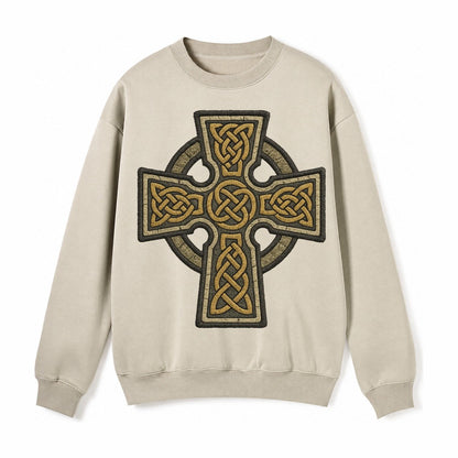 Celtic Cross Fleece Sweatshirt – Light Khaki