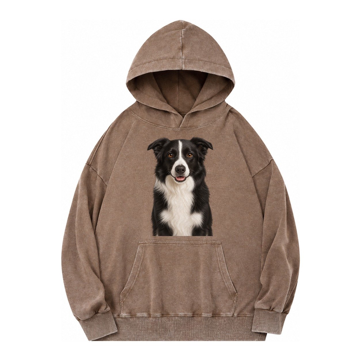 Border Collie Intelligent Companion Vintage Washed Hoodie – Brown