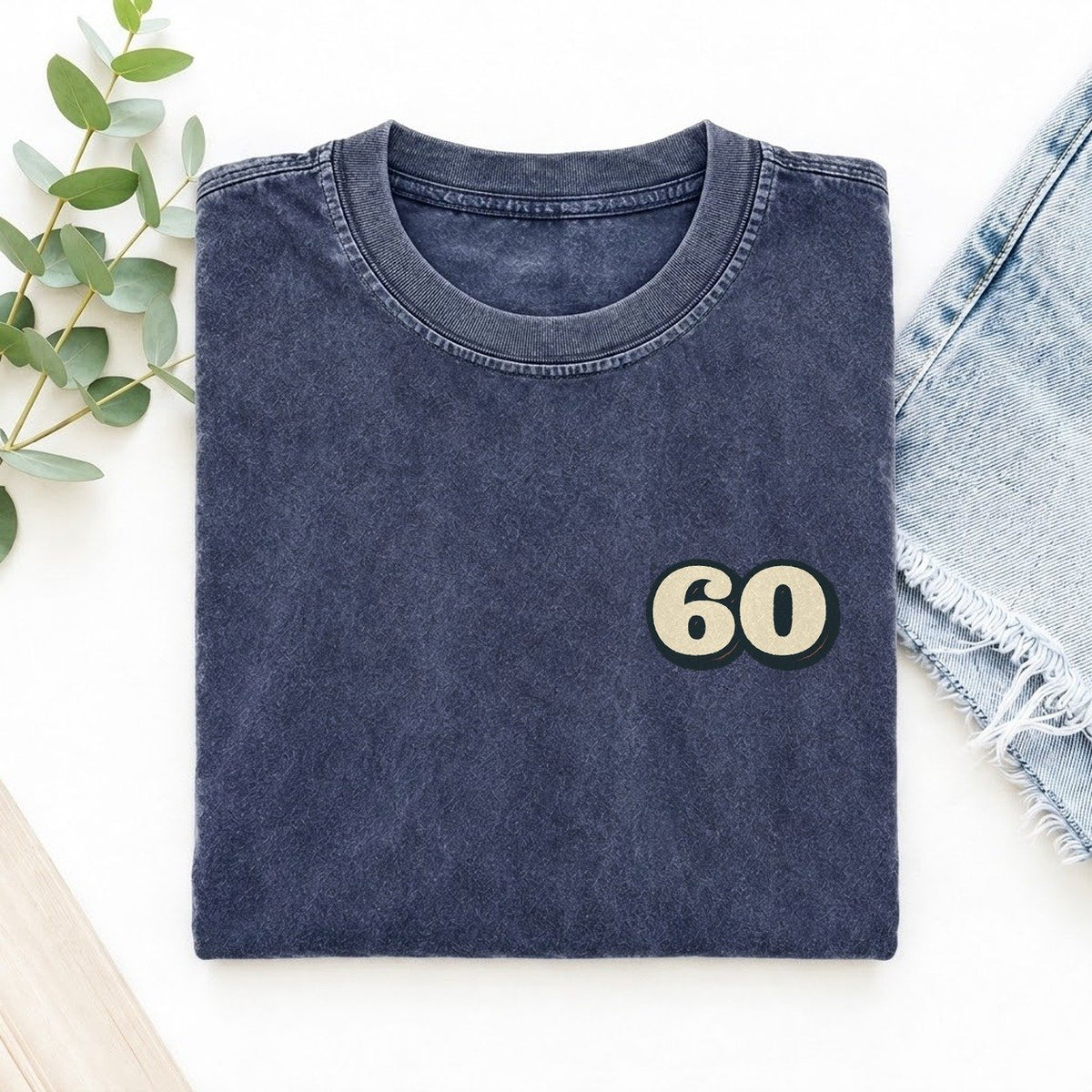 Number 60 Left Chest Vintage T-shirt – Blue