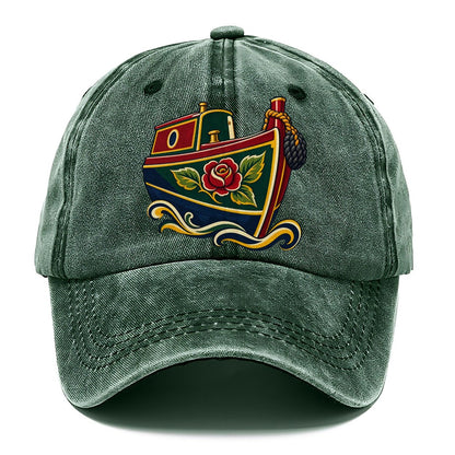 Canal Narrowboat Rose Painted Bow Uk Culture Heritage Classic Cap – Forest Mist