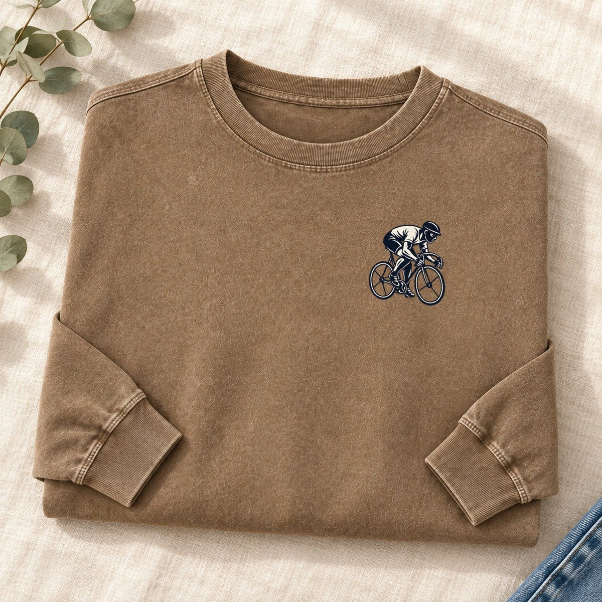 Sprint Cyclist Left Chest Washed Long Sleeve T-Shirt – Coffee