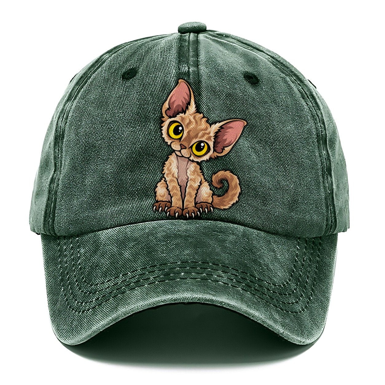 Devon Rex Head Tilt Peeking Cats Classic Cap – Forest Mist