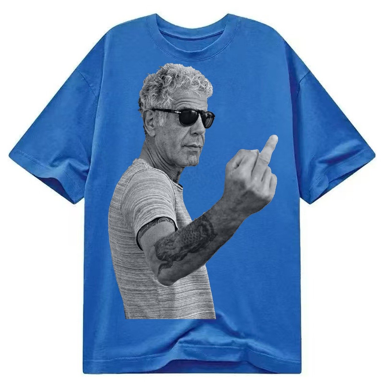 Anthony Bourdain Middle Finger Classic T-shirt – Blue