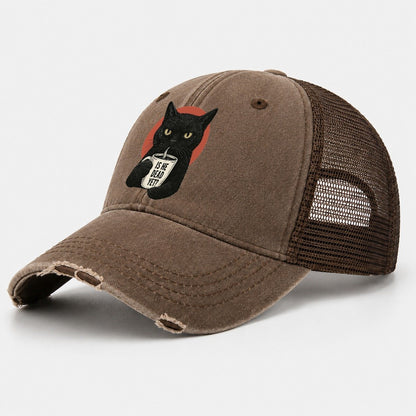 Is He Dead Yet Cat Washed Trucker Hat – Coffee