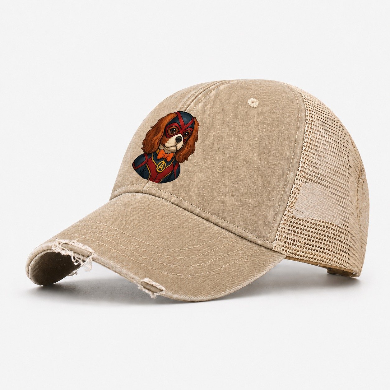 Cavalier King Charles Friendly Hero Sitting Sweet On Four Pa Washed Trucker Hat – Khaki