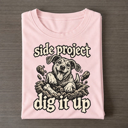 A Dog Waist Deep In A Hole Seen From The Front With Soil Flying Bark For Me Classic T-shirt – Pink