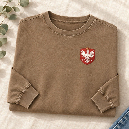 Poland White Eagle Left Chest Washed Long Sleeve T-Shirt – Coffee
