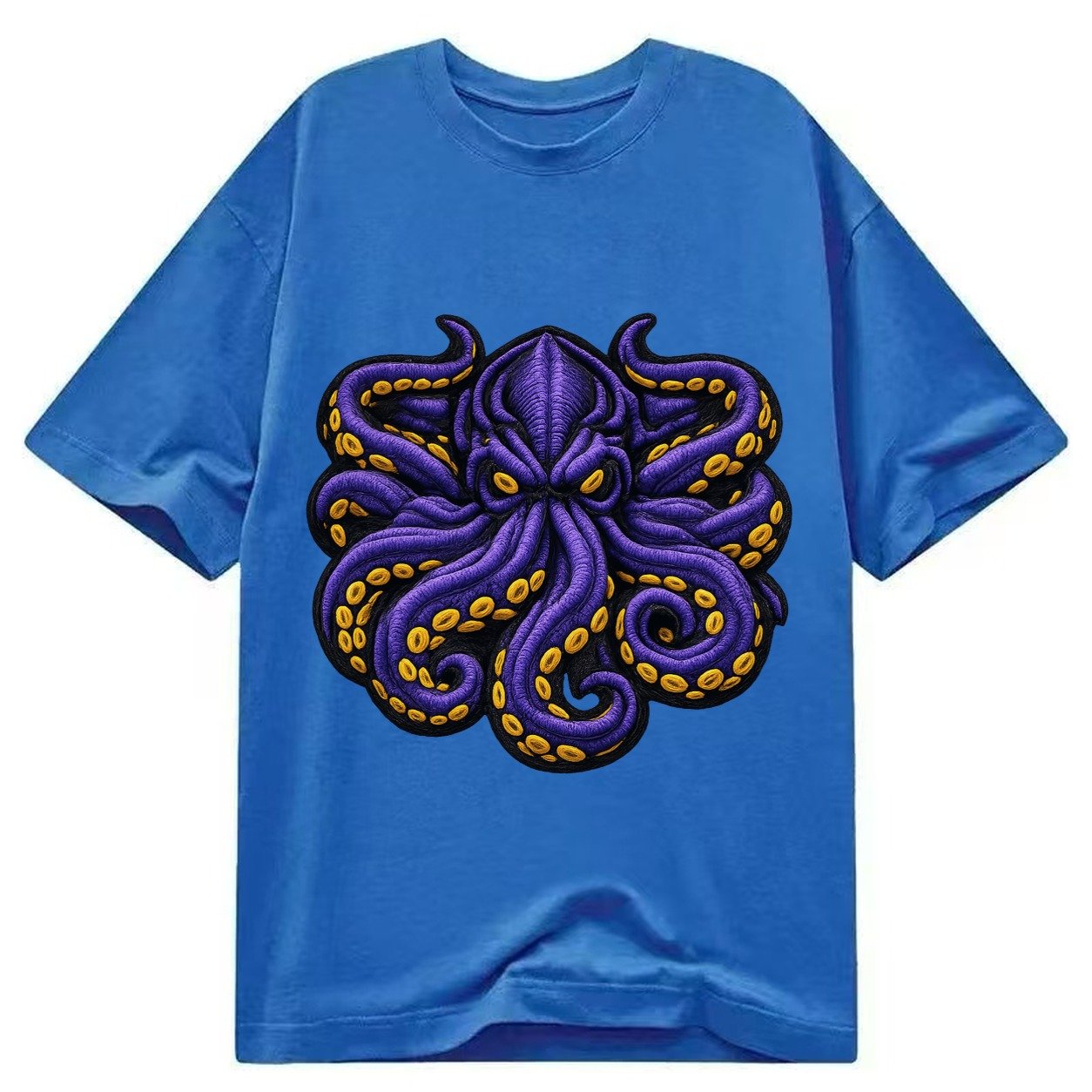 Embroidered Patch Design Kraken Tentacles Sea Monster In Pur Classic T-shirt – Blue