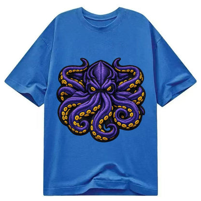 Embroidered Patch Design Kraken Tentacles Sea Monster In Pur Classic T-shirt – Blue