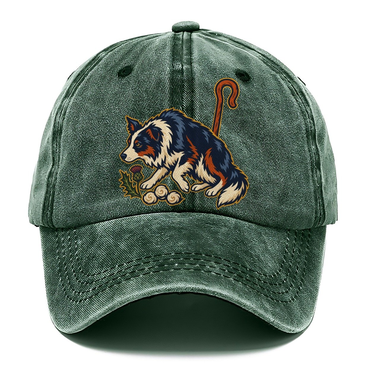 Shepherd Crook Sheepdog And Wool Sprig Uk Culture Heritage Classic Cap – Forest Mist
