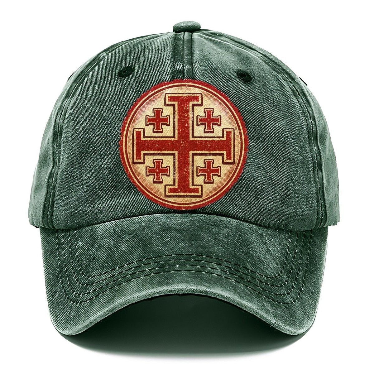 Vintage Red Jerusalem Cross Emblem Classic Cap – Forest Mist