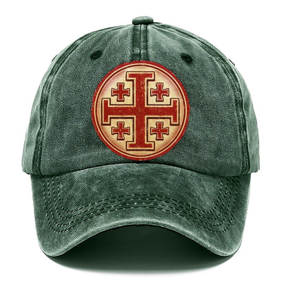 Vintage Red Jerusalem Cross Emblem Classic Cap – Forest Mist