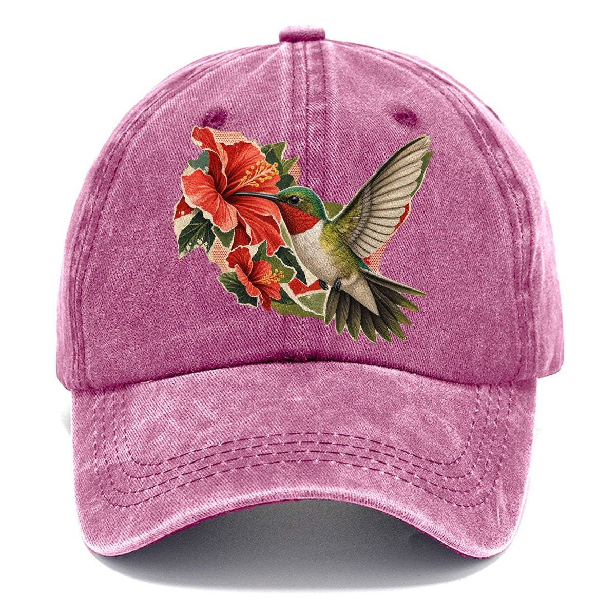 Hummingbird and Red Hibiscus Classic Cap – Dusty Rose