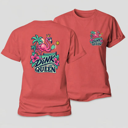 Flamingo Dink Queen Pickleball Life Women's Cotton T-Shirt – Coral Red