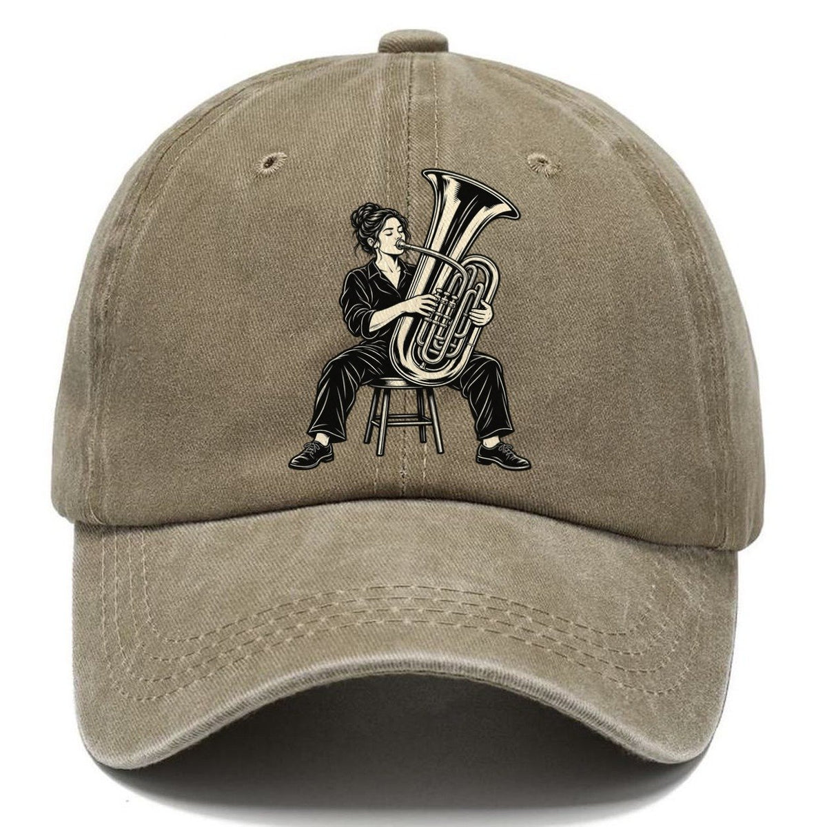 Tubist Seated Low Note Global Music Ink Figures Classic Cap – Warm Sand
