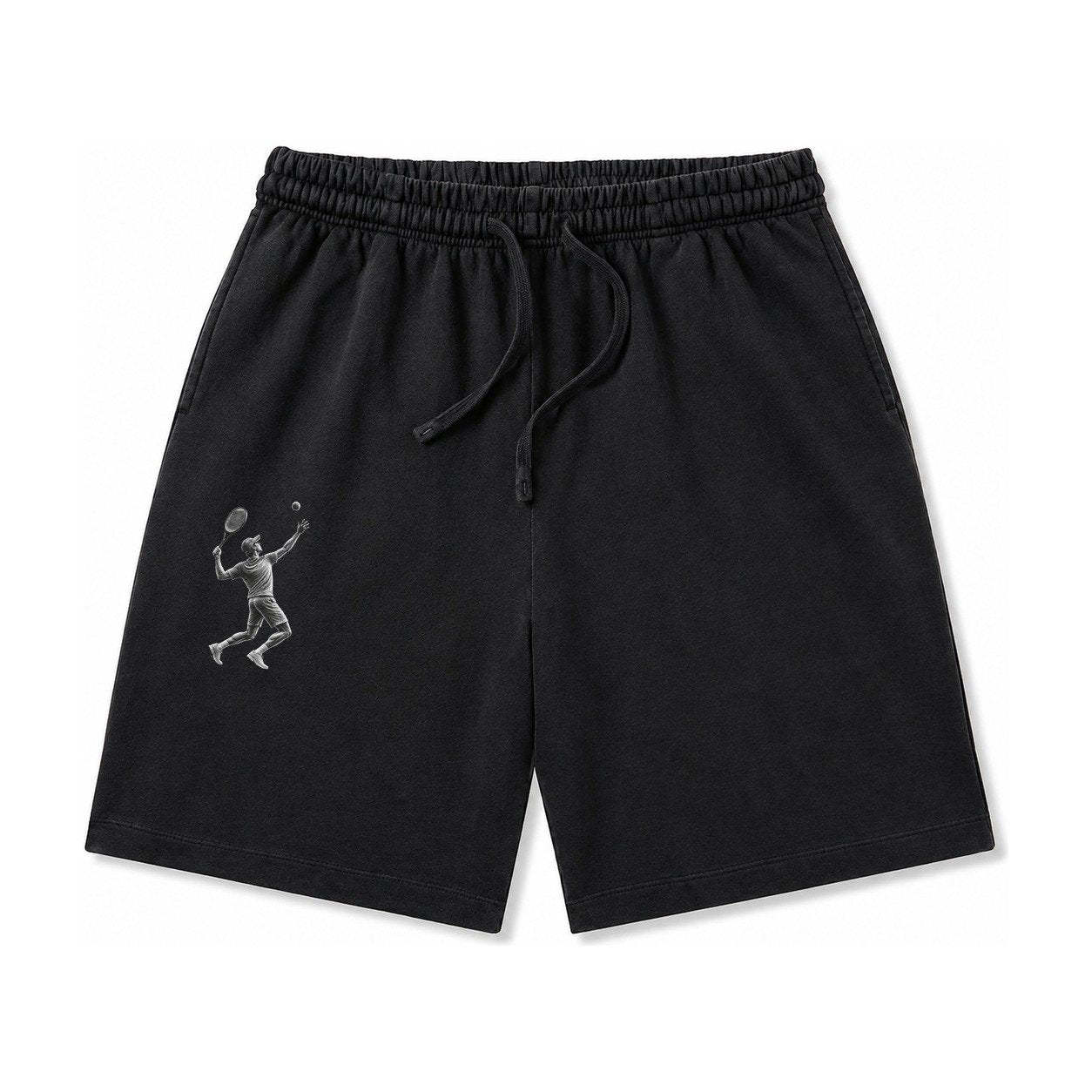 Tennis Player Serving Powerful Shot Washed Shorts – Black