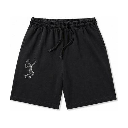 Tennis Player Serving Powerful Shot Washed Shorts – Black