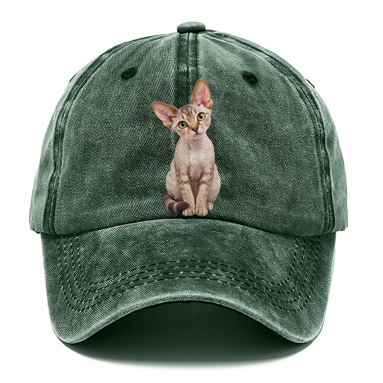 Devon Rex Seated Portrait Realistic Cat Portrait Classic Cap – Forest Mist