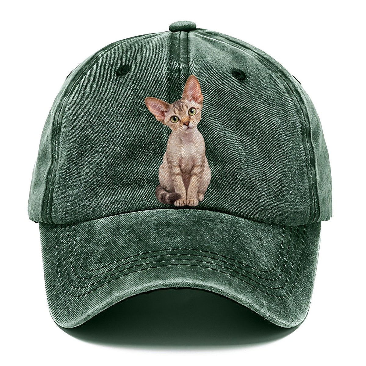 Devon Rex Seated Portrait Realistic Cat Portrait Classic Cap – Forest Mist