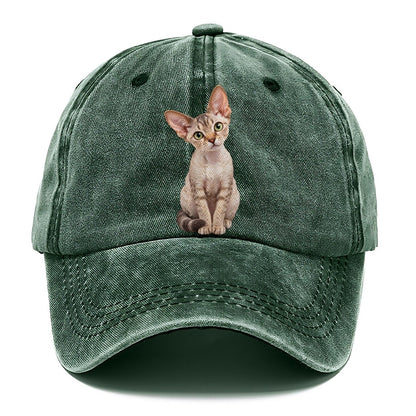 Devon Rex Seated Portrait Realistic Cat Portrait Classic Cap – Forest Mist