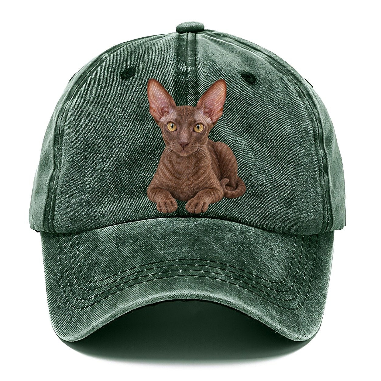 Cornish Rex Reclining Paws Forward Realistic Cat Portrait Classic Cap – Forest Mist