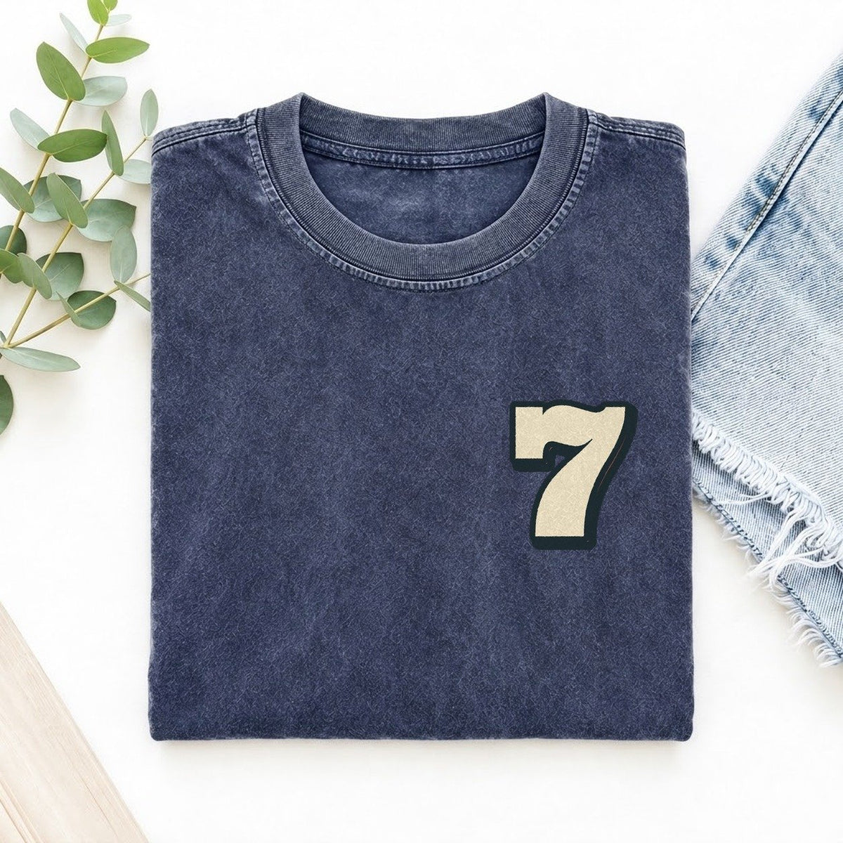 Number 7 Left Chest Vintage T-shirt – Blue