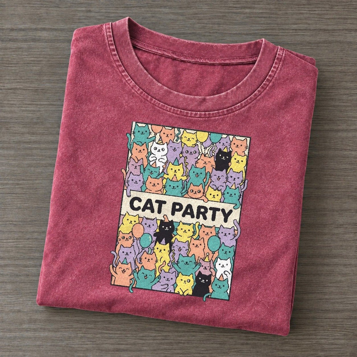 Cat Party Overcatted Vintage T-shirt – Raspberry