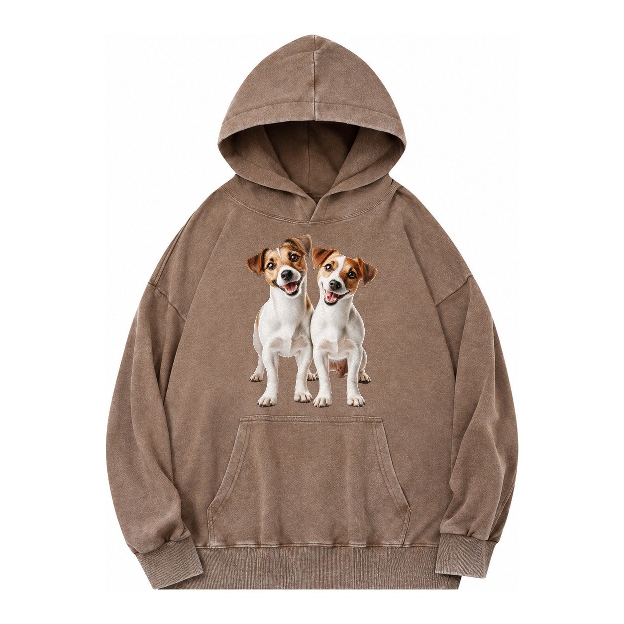 Two Jack Russels Vintage Washed Hoodie – Brown